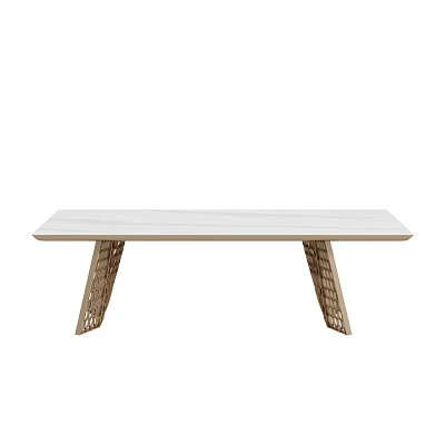 Modern Minimalist Coffee Table With White Tabletop And Geometric Wooden Carved Legs 3d model