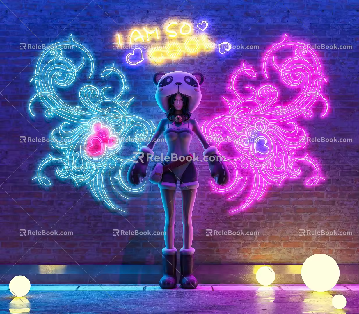 Modern Game Character Neon Butterfly Wings 3d model