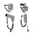 White Wall Mounted Hair Dryers With Coiled Cords Displayed In Multiple Angles Design
