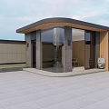 Modern Porch Design With Curved Roof Glass Doors Wooden Accents And Stone Wall