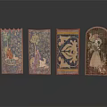 Set Of Four Decorative Panels With Floral Figural Geometric And Artistic Patterns