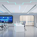 Modern High Tech Monitoring Room Interior With Multiple Screens Control Consoles Data Displays