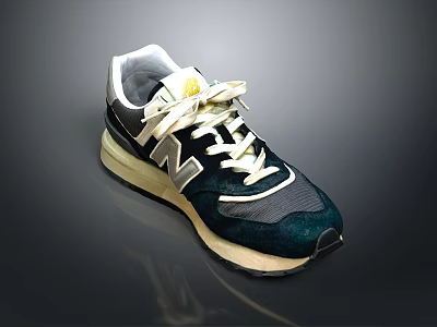 Stylish Blue And Beige Sports Sneakers With White Laces And Mesh Upper 3d model