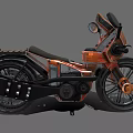 Orange Motorcycle with Retro Industrial Design Black Tires Headlight and Seat