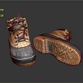 Brown And Navy Outdoor Boots With Dark Laces And Textured Orange Brown Soles