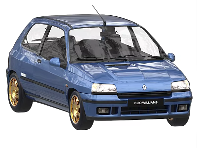 Blue Clio Williams Two Door Hatchback Car With Gold Wheels Shiny Exterior 3d model