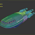 Blue Deep Space Spaceship Model With Futuristic Design Detailed Engines And Structure