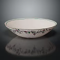 Decorative Tableware Set Featuring White Bowl With Green Rim And Colorful Floral Patterns