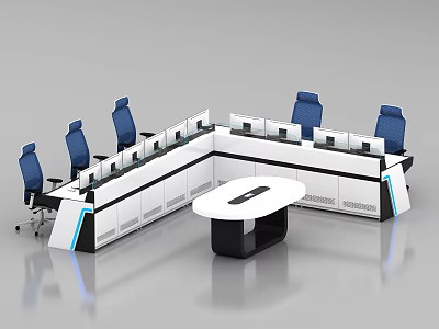 Modern Control Room Interior With Ergonomic Chairs Multiple Monitors And Console Layout 3d model