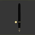 Sleek Black And Gold Fountain Pen With Pen Cap And Nib On Black Background