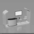 Modern Reception Furniture Setup With Curved White Frame Counter Monitor And Chairs