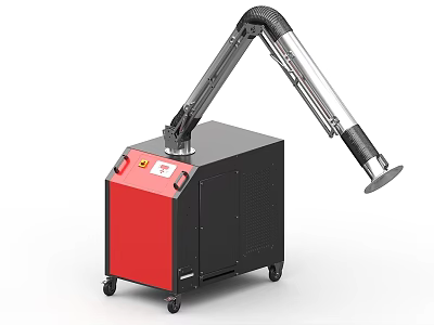 Mobile Industrial Equipment With Red And Black Cabinet Flexible Arm And Wheels 3d model