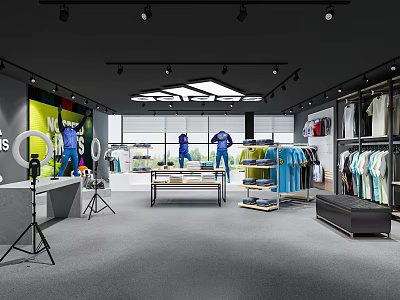 Modern Clothing Store Interior With Display Racks Mannequins And Assorted Apparel 3d model