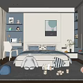 Kids Room Interior Design With Bed Pillows Stuffed Toys Building Blocks and Shelves Near Window