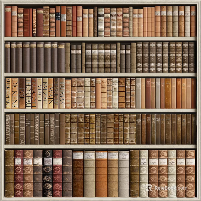 Vintage Books Collection On Wooden Shelves With Colorful Spines And Classic Covers 3d model 