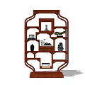 Traditional Chinese Wooden Curio Shelf with Vase Decorative Items and Books