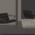 Modern Black Leather Upholstered Leisure Chair With Metal Frame And Sleek Design