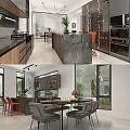 Modern Restaurant Interior With Open Design Marble Island Dining Table And Chairs