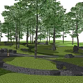 Serene Garden Landscape With Lush Trees Curved Pathway And Stone Decorations