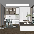 Modern Tatami Bedroom Interior Design With Writing Desk Built in Bookshelves And Decorative Pillows
