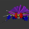 Vibrant Robot Character And Mechanical Creature With Wings Holding Gun And Flag