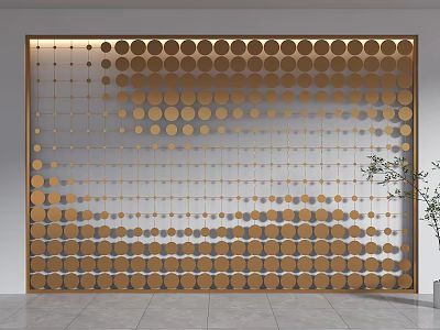 Modern Sofa Background Wall Design with Golden Dots Grid Arrangement Metal Frame and Green Plant 3d model