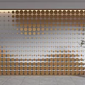 Modern Sofa Background Wall Design with Golden Dots Grid Arrangement Metal Frame and Green Plant