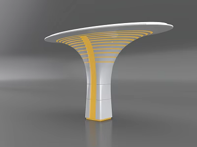 Modern Decorative Pillar with White Body Yellow Horizontal Stripes and Curved Wide Top 3d model