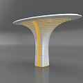 Modern Decorative Pillar with White Body Yellow Horizontal Stripes and Curved Wide Top