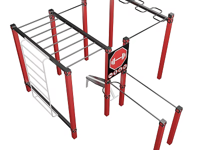 Outdoor Multifunctional Sports Equipment With Red Frame Black Bars Pull Up Bars And Parallel Bars 3d model