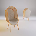 Modern Leisure Chair with Rattan Frame Light Gray Cushion and Wooden Legs
