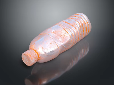 Transparent Plastic Bottle With Orange Stripes And Shiny Reflection On Black Background 3d model