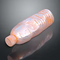 Transparent Plastic Bottle With Orange Stripes And Shiny Reflection On Black Background