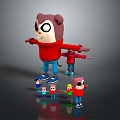Cartoon Bear Character In Red Sweater Standing With Outstretched Arms And Smaller Characters
