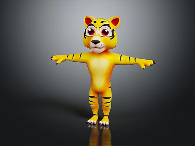 Cute Cartoon Tiger Character With Big Eyes Yellow Body Black Stripes And Open Arms 3d model