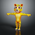 Cute Cartoon Tiger Character With Big Eyes Yellow Body Black Stripes And Open Arms