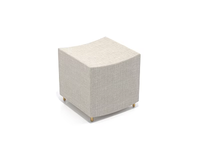 Modern Light Gray Square Fabric Stool With Gold Legs For Home Decor 3d model