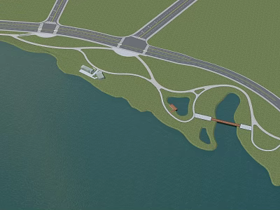 Aerial View Planning With Waterfront Roads Green Spaces And Recreational Facilities 3d model