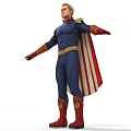 Game Movie Superhero Character In Blue Suit With Red Cape And Golden Belt