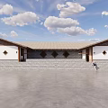 Traditional Garden Landscape With Courtyard Architecture Wooden Frames And Stone Pavement