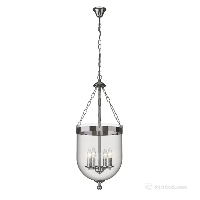 Modern Hanging Chandelier With Transparent Shade Metallic Chain And Candle Lights 3d model 