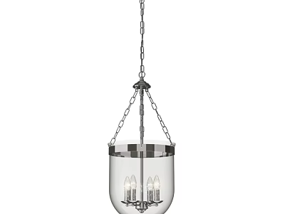 Modern Hanging Chandelier With Transparent Shade Metallic Chain And Candle Lights 3d model