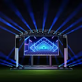 Outdoor Stage With Blue Laser Lights And Large Screen Displaying Geometric Patterns 3d model