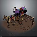 Colorful Horse Drawn Carriage With Purple Canopy Skull Pattern Coins And Small Figure