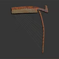 Antique Wooden Lyre With Curved Neck Red Brown Gradient And Textured Surface