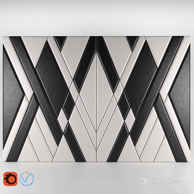 Modern Wall Design With Black And White Geometric Patterns And Diamond Shapes 3d model