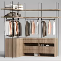 Open Wooden Closet Design With Hanging Clothes Folded Items And Shoe Storage