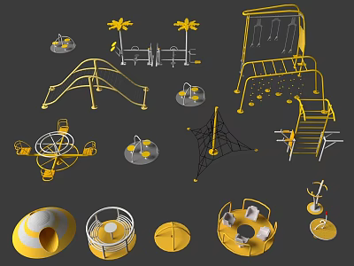 Natural Playground Scene With Yellow Slide Climbing Frame And Play Structures 3d model