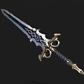 Fantasy Style Decorative Sword With Blue Silver Blade And Golden Hilt Design