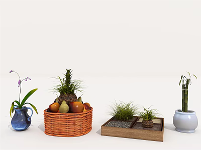 Modern Potted Fruit Basket Food Fruit Pineapple Pineapple Apple Pear Bamboo Vase 3d model